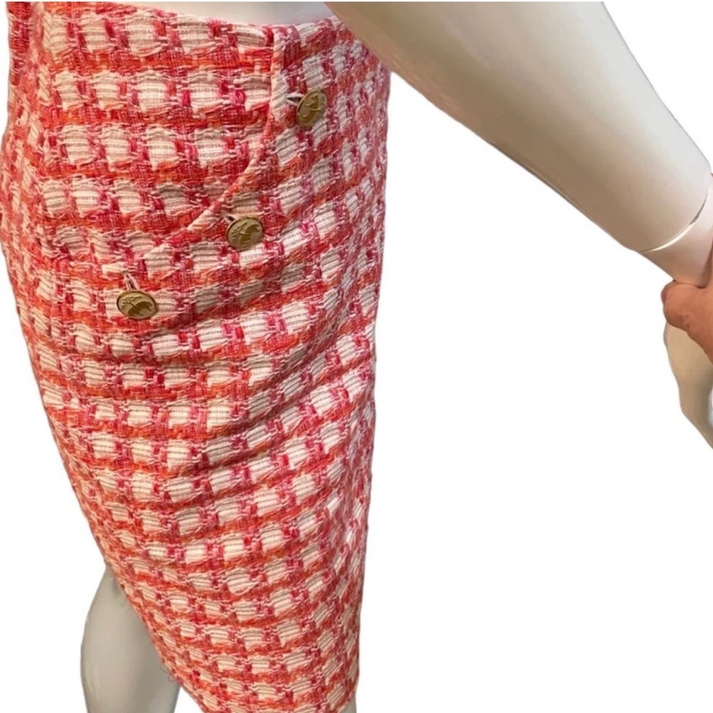Y2K Brooks Brothers Tweed Boucle Plaid A-line Mini pink Orange White Skirt M - Picture 7 of 10